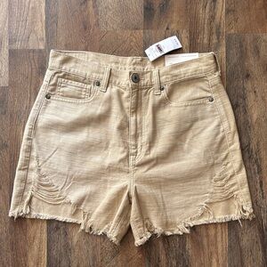 American Eagle Tan Khaki Highest Rise Distressed Mom Shorts NWT